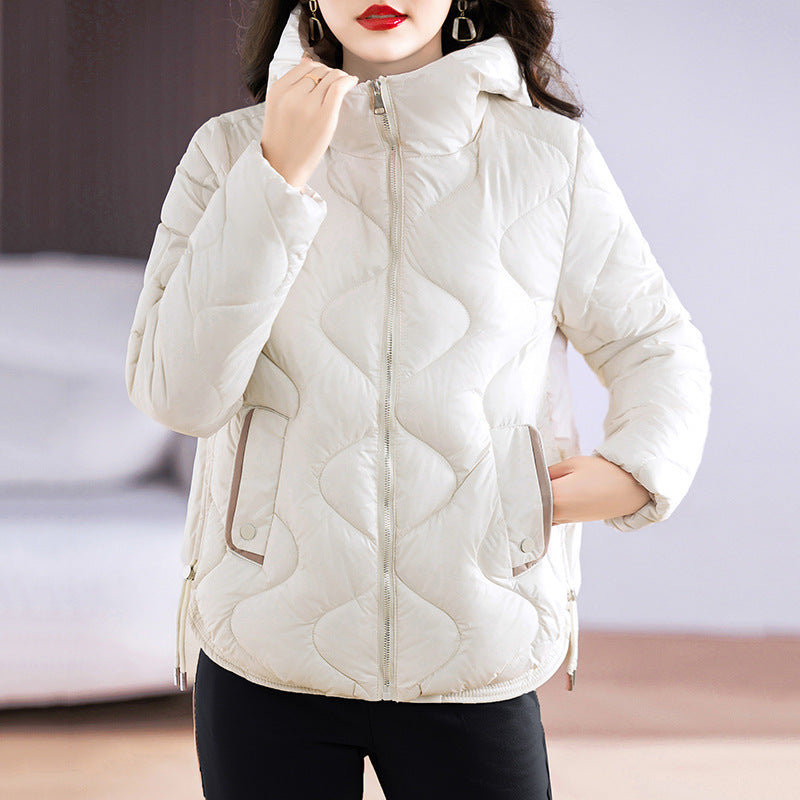 New Shiny Fashion Western Style Slimming Thin Hood Cotton-padded Coat For Women