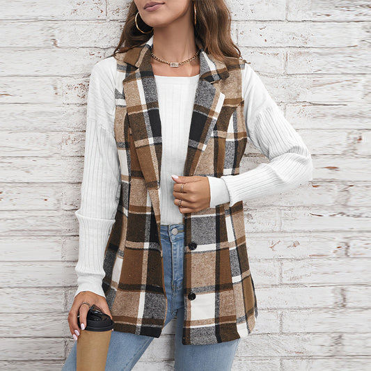 Women's Casual Versatile Lattice Vest Sleeveless Single-breasted